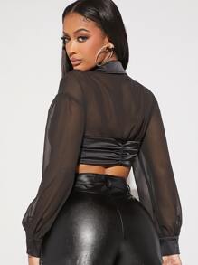 SHEIN Unity Top De Satén De Gasa De Dos Capas Con Tirantes Finos Y Diseño Corto - Negro - Ver 2