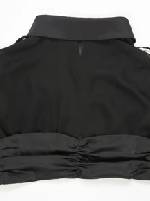 SHEIN Unity Top De Satén De Gasa De Dos Capas Con Tirantes Finos Y Diseño Corto - Negro - Ver 8