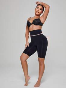 High Waisted Sculpting Body Shape Tummy Control Butt Lift Shapewear Shorts - Black - View 6