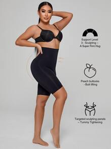 High Waisted Sculpting Body Shape Tummy Control Butt Lift Shapewear Shorts - Black - View 3