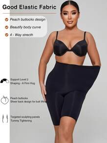 High Waisted Sculpting Body Shape Tummy Control Butt Lift Shapewear Shorts - Black - View 2