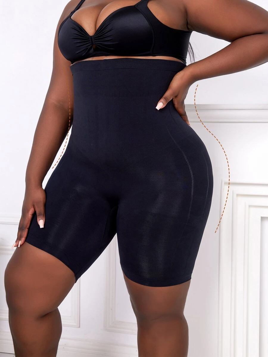 1入女士高腰短褲，腹部控制加大尺寸形體塑身底部裝 - 黑色 - 查看 1