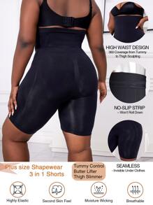 1入女士高腰短褲，腹部控制加大尺寸形體塑身底部裝 - 黑色 - 查看 2