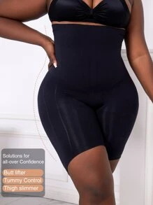 1入女士高腰短褲，腹部控制加大尺寸形體塑身底部裝 - 黑色 - 查看 6