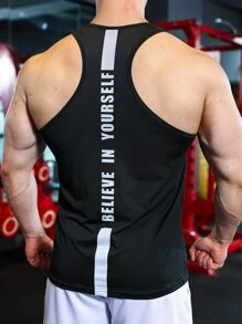 Men Letter Graphic Sports Tank Top - Black - View 1