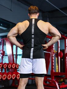 Men Letter Graphic Sports Tank Top - Black - View 4