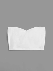 SHEIN BASICS Solid Rib-Knit Crop Tube Top For Summer - White - View 7