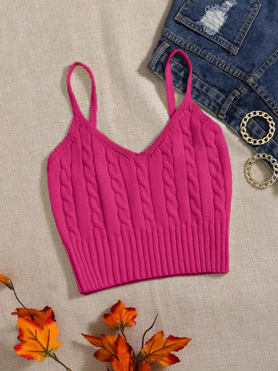 Franclia Cable Knit Cami Top - Hot Pink - View 1