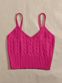 Franclia Cable Knit Cami Top - Hot Pink - View 5