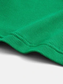 SHEIN BASICS V Neck Ribbed Long Sleeve Crop Tee - Green - View 7