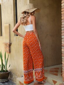 SHEIN VCAY 吊帶短上衣和印花紙袋腰闊腿褲 - 彩色 - 查看 2