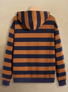 ROMWE MEN Guys Striped Zip Up Hoodie - Multicolor - View 2