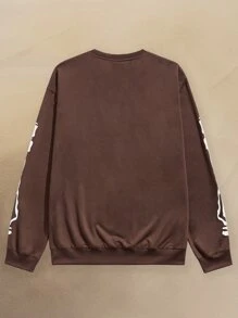 ROMWE MEN Hombres Sudadera estampado de esqueleto - Marrón Chocolate - Ver 2