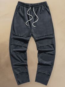 ROMWE MEN 男士腰部抽繩長褲 - 深灰色 - 查看 1