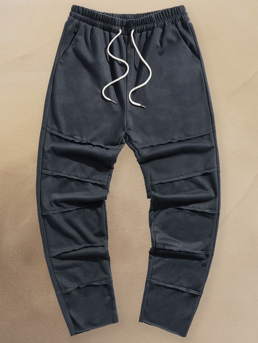 ROMWE MEN 男士腰部抽繩長褲 - 深灰色 - 查看 1