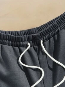 ROMWE MEN 男士腰部抽繩長褲 - 深灰色 - 查看 3