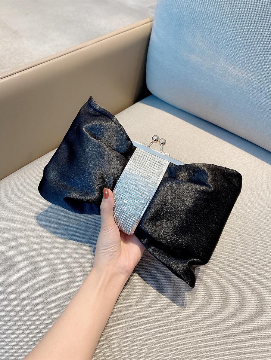 Long lanh lấp lánh, sáng bóng quyến rũ, trang trí bằng kim cương giả thanh lịch Kiss Lock Satin Túi đựng đồ ăn tối cho cô gái dự tiệc, phụ nữ, dành cho nữ Hoàn hảo cho bữa tiệc, đám cưới, vũ hội, bữa tối/tiệc, cho cocktail Món quà tốt nhất cho phụ nữ - màu đen - Xem 1
