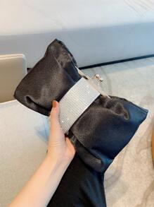 Long lanh lấp lánh, sáng bóng quyến rũ, trang trí bằng kim cương giả thanh lịch Kiss Lock Satin Túi đựng đồ ăn tối cho cô gái dự tiệc, phụ nữ, dành cho nữ Hoàn hảo cho bữa tiệc, đám cưới, vũ hội, bữa tối/tiệc, cho cocktail Món quà tốt nhất cho phụ nữ - màu đen - Xem 3