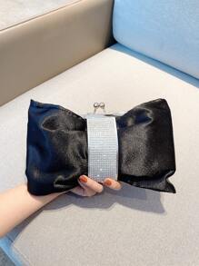 Long lanh lấp lánh, sáng bóng quyến rũ, trang trí bằng kim cương giả thanh lịch Kiss Lock Satin Túi đựng đồ ăn tối cho cô gái dự tiệc, phụ nữ, dành cho nữ Hoàn hảo cho bữa tiệc, đám cưới, vũ hội, bữa tối/tiệc, cho cocktail Món quà tốt nhất cho phụ nữ - màu đen - Xem 4