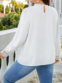 SHEIN Frenchy Plus Guipure Lace Insert Blouse - White - View 2