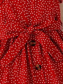 SHEIN Young Girl Polka Dot Frill Trim Belted Cami Dress - Red - View 4