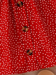 SHEIN Young Girl Polka Dot Frill Trim Belted Cami Dress - Red - View 5