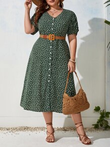 SHEIN VCAY 大碼小碎花前紐扣連衣裙不附腰帶