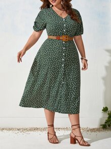 SHEIN VCAY 大碼小碎花前紐扣連衣裙不附腰帶