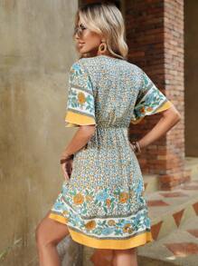 SHEIN LUNE 印花蝴蝶袖連衣裙 - 彩色 - 查看 2