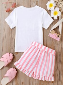 Toddler Girls Cartoon Graphic Tee & Striped Shorts - Multicolor - View 2