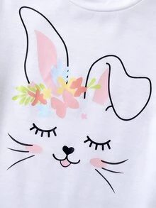 Toddler Girls Cartoon Graphic Tee & Striped Shorts - Multicolor - View 3