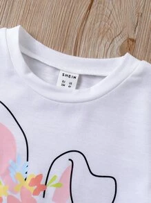 Toddler Girls Cartoon Graphic Tee & Striped Shorts - Multicolor - View 7