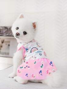 1pc Cartoon Graphic Sequin Butterfly Decor Pet Dress With Cute Pattern - Multicolor - View 1