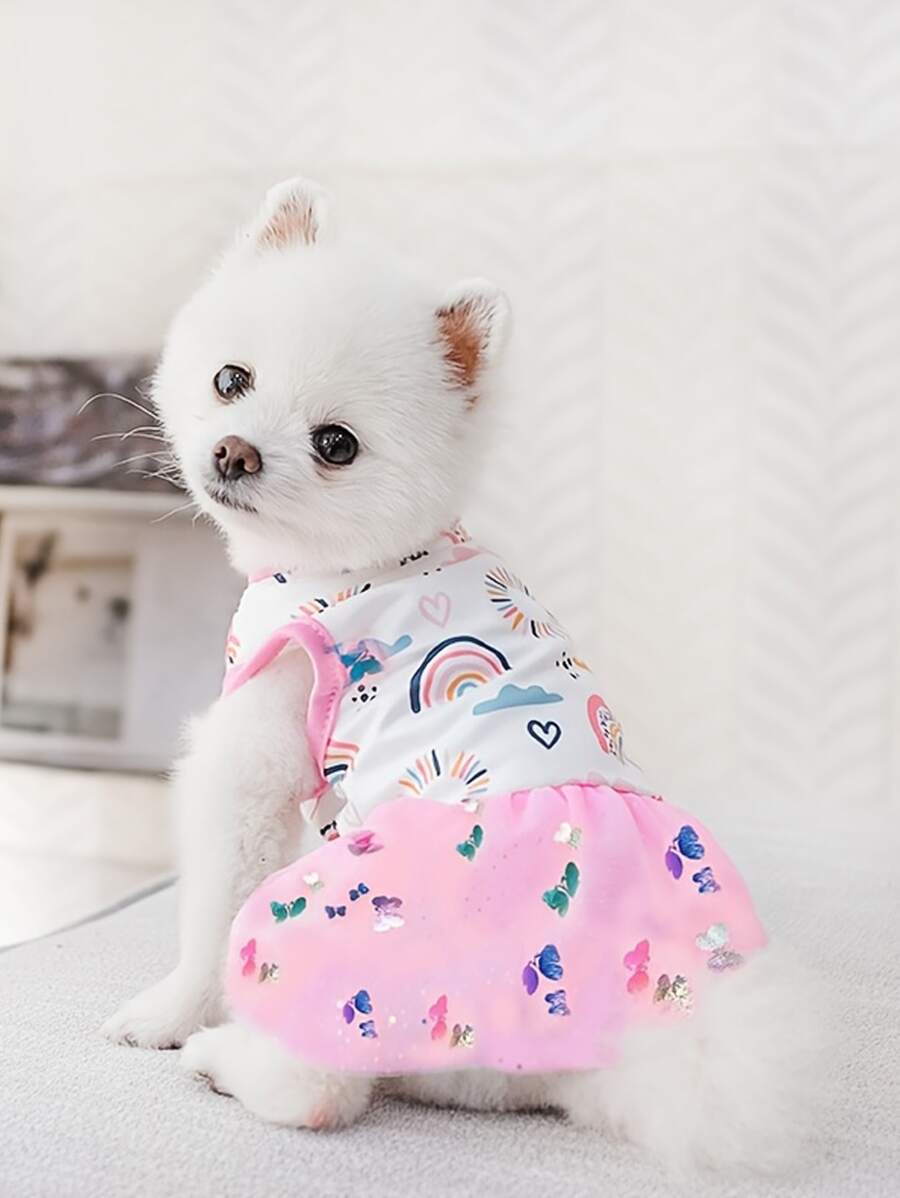 1pc Cartoon Graphic Sequin Butterfly Decor Pet Dress With Cute Pattern - Multicolor - View 1