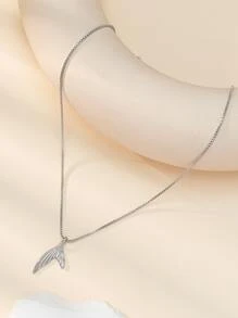 Fish Tail Charm Necklace - Silver - View 1