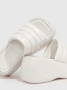 Giày bệt dày và Dép nêm Nữ màu trơn Thanh lịch - Màu be - Xem 3