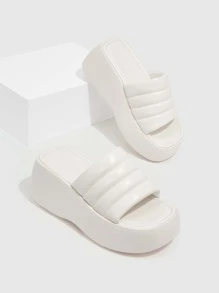 Giày bệt dày và Dép nêm Nữ màu trơn Thanh lịch - Màu be - Xem 4