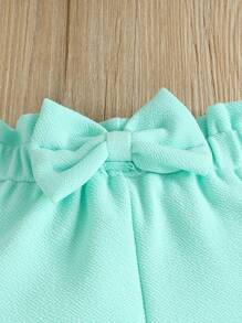 SHEIN 寶寶女孩字母圖形背心上衣和蕾絲邊蝴蝶結前短褲 - 薄荷綠 - 查看 5