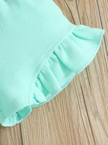 SHEIN 寶寶女孩字母圖形背心上衣和蕾絲邊蝴蝶結前短褲 - 薄荷綠 - 查看 6