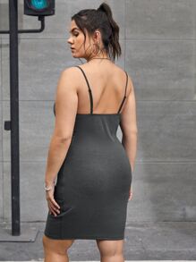 SHEIN EZwear Plus Geo & Letter Graphic Cami Dress - Dark Grey - View 2