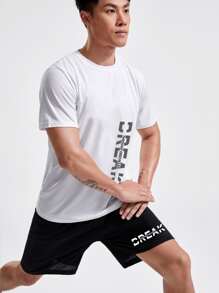 Manfinity Fitness Conjunto de shorts para hombre con gráfico de letra, conjunto deportivo, traje atlético, conjunto de entrenamiento - Blanco y Negro - Ver 3