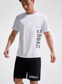 Manfinity Fitness Conjunto de shorts para hombre con gráfico de letra, conjunto deportivo, traje atlético, conjunto de entrenamiento - Blanco y Negro - Ver 5