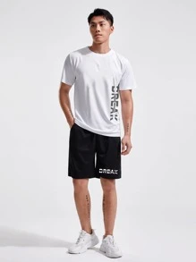Manfinity Fitness Conjunto de shorts para hombre con gráfico de letra, conjunto deportivo, traje atlético, conjunto de entrenamiento - Blanco y Negro - Ver 6