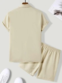 Manfinity Men Floral Print Shirt & Drawstring Waist Shorts Without Tee - Apricot - View 2