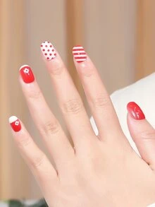 24pcs Kids Short Oval Heart Pattern Fake Nail & 1pc Nail File & 1sheet Tape - Multicolor - View 6