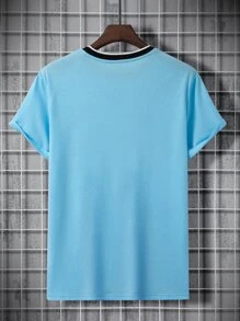 Manfinity Men Slogan Graphic Contrast Trim Tee - Blue - View 2