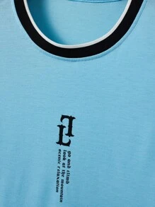 Manfinity Men Slogan Graphic Contrast Trim Tee - Blue - View 5