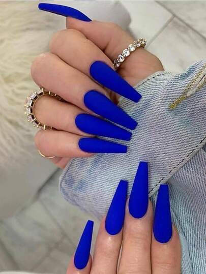 Eleve su estilo con 24 piezas de uñas postizas mate sólidas largas en color azul klein y 1 pieza de lima de uñas y 1 hoja de uñas adhesivas. Suministros para uñas de presión uñas falsas uña falsa uña acrílica