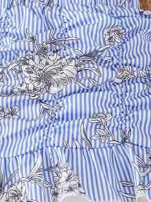 Niñas de manga farol Camiseta & con estampado floral fruncido bajo con fruncido Falda - Azul y blanco - Ver 6