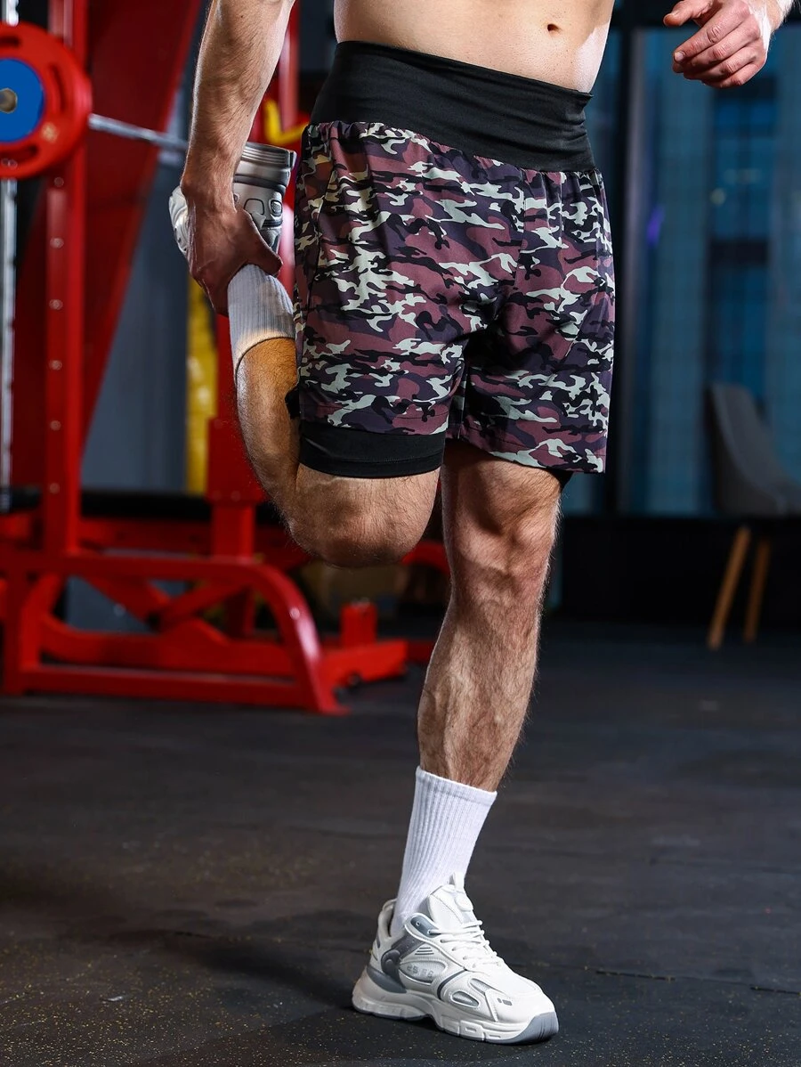 Men Camo Print 2 In 1 Sports Shorts - Multicolor - View 1